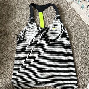 Nike Black & White Striped Sports Top with Neon Yellow T-Back